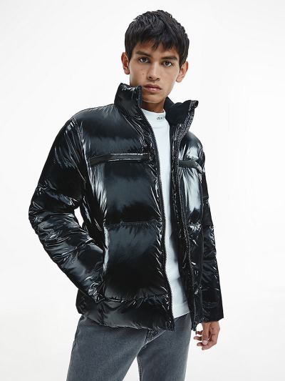 Calvin Klein Ruhák HU612048 | Calvin Klein High Shine Férfi Pufi Dzseki Fekete